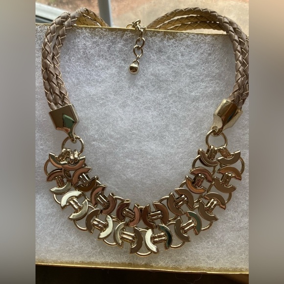 White House Black Market Link Design‎ with Braided Leather Necklace - Picture 6 of 8